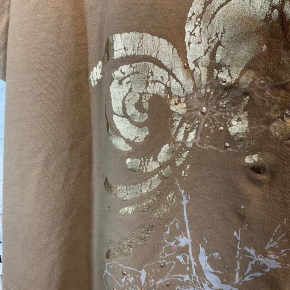 Olive Tank Top w/ Gold/Grey Embellished Floral Graphic - Picture 3 of 3